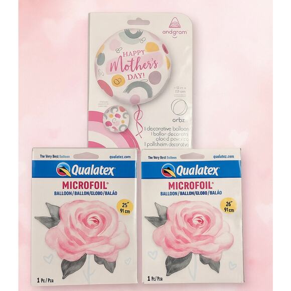 Mother’s Day 3 Balloon Set – Rose Balloons & Anagram Happy Mother’s Day Orbz - Picture 1 of 8